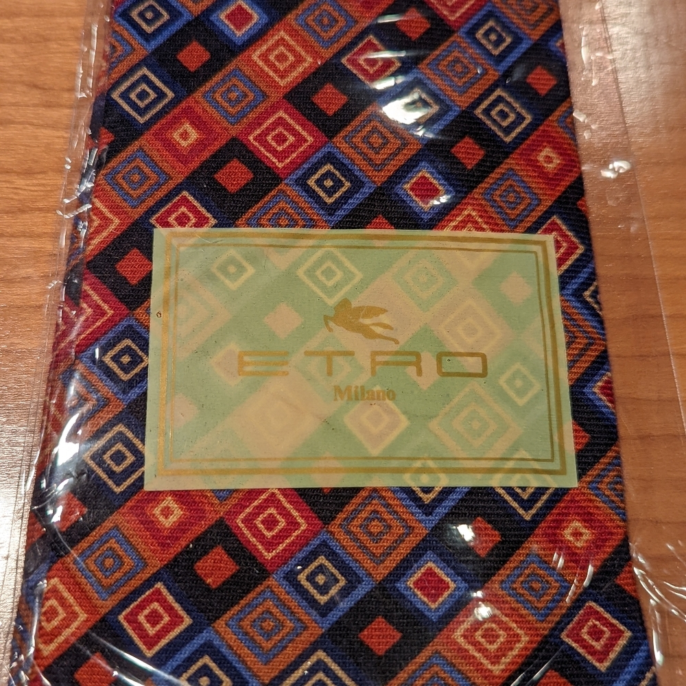 Geometric ETRO tie red, orange and blue
